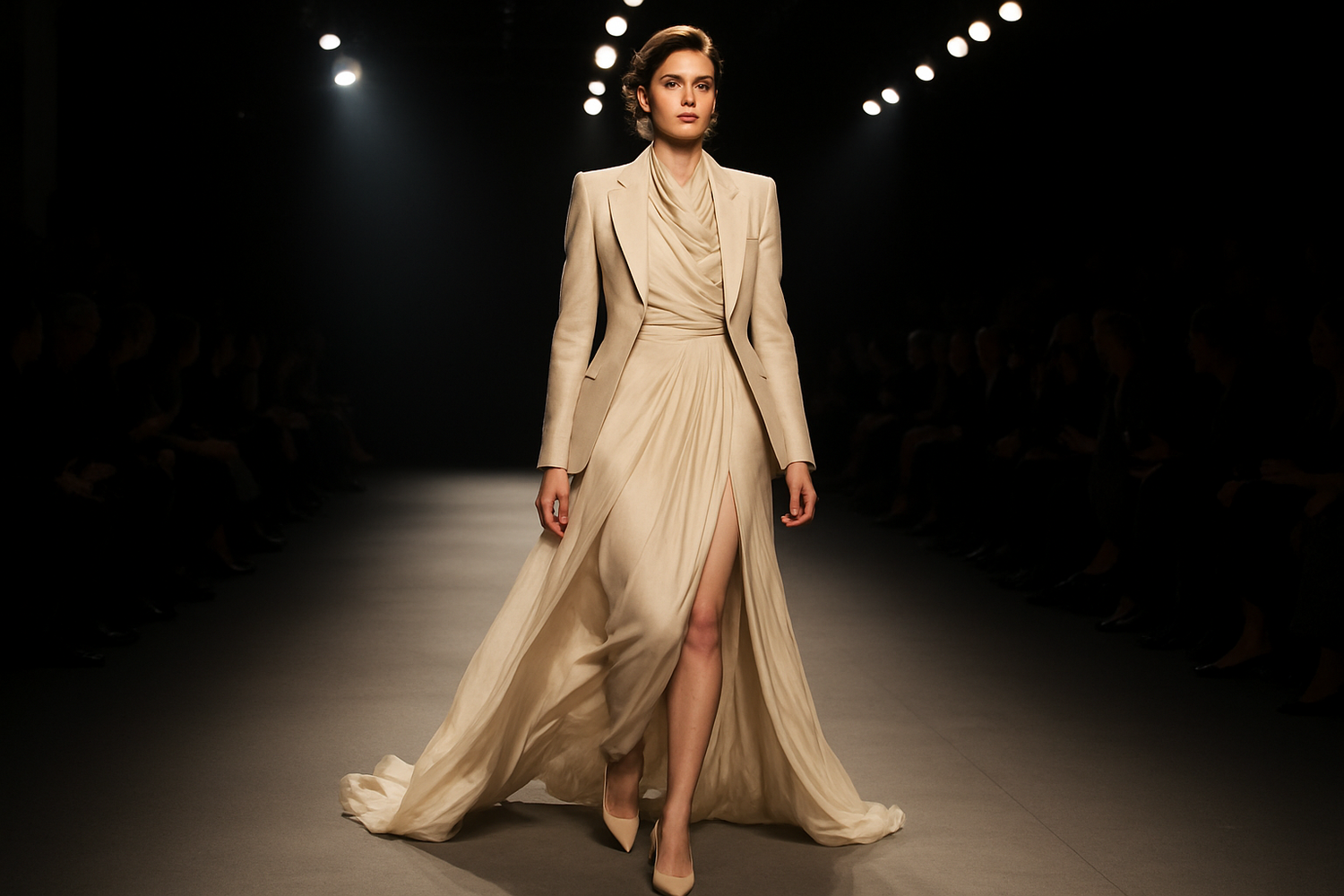 una donna elegante che fa una sfilata 